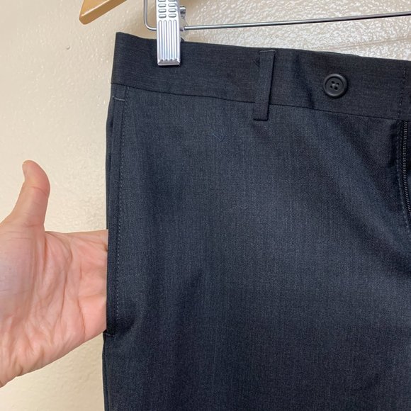 Nordstrom Men's Shop Flat Front Wool Trousers 32W Charcoal Raw Hem - Picture 8 of 11